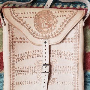 Natural Leather hand-tooled crossbody